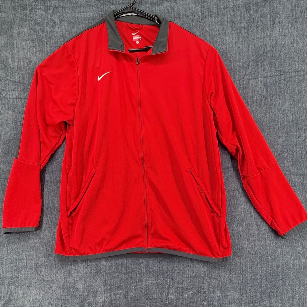 Nike Dri-FIT Full Zip Athletic Jacket Mens XL Red Gray Training Track Jacket Y2K